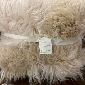 Pottery Barn Plush Faux Fur Throw - Tan